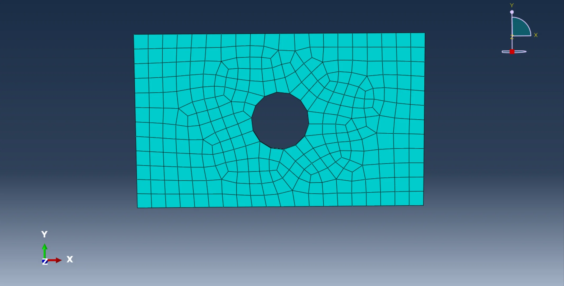 图3.1 带孔矩形薄板六面体网格划分（全局尺寸0.05）