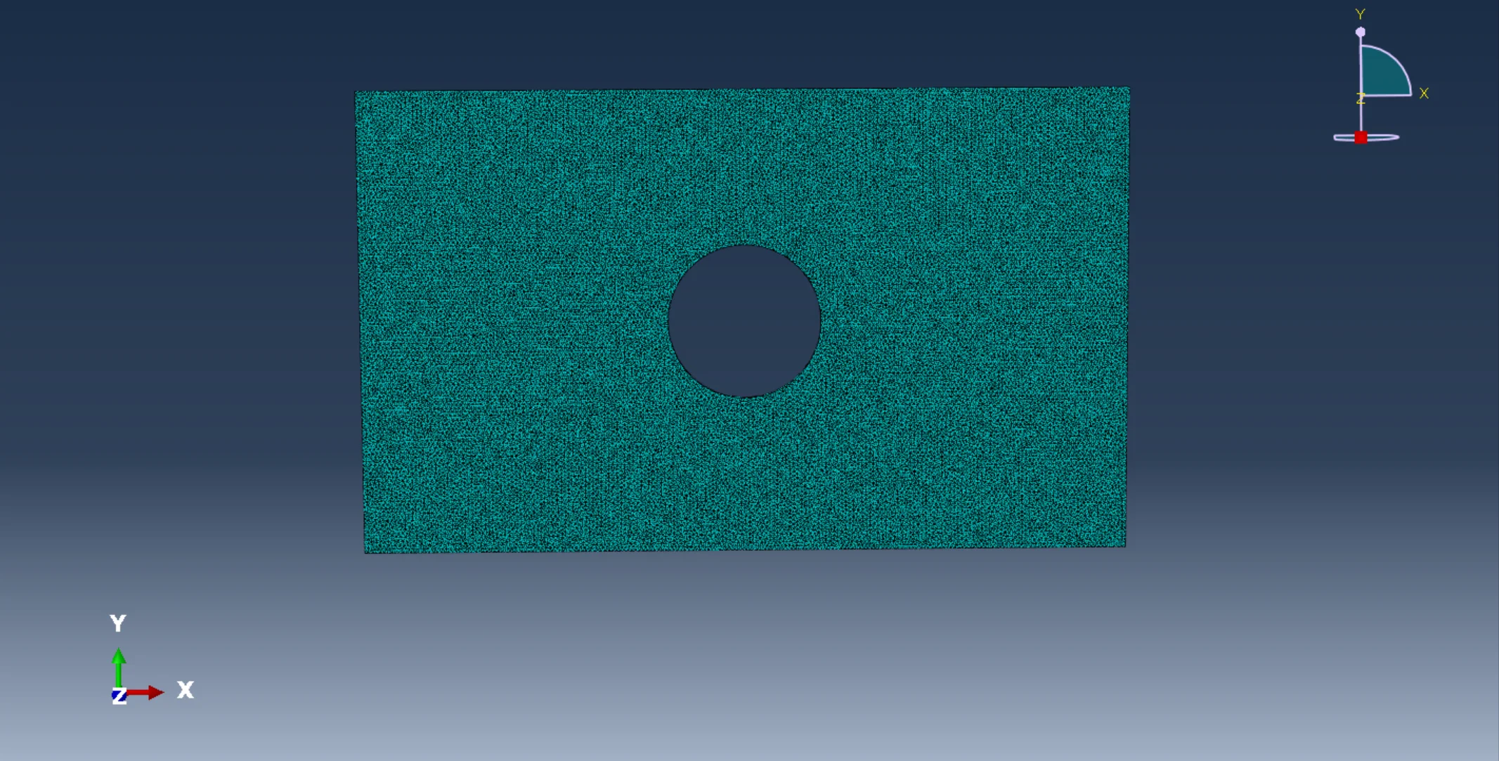 图3.13 带孔矩形薄板四面体网格划分（全局尺寸0.005）