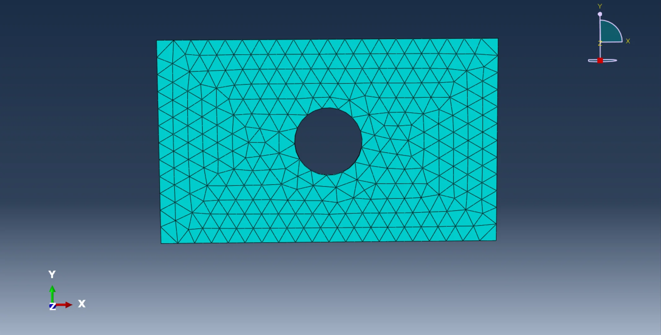 图3.7 带孔矩形薄板四面体网格划分（全局尺寸0.05）