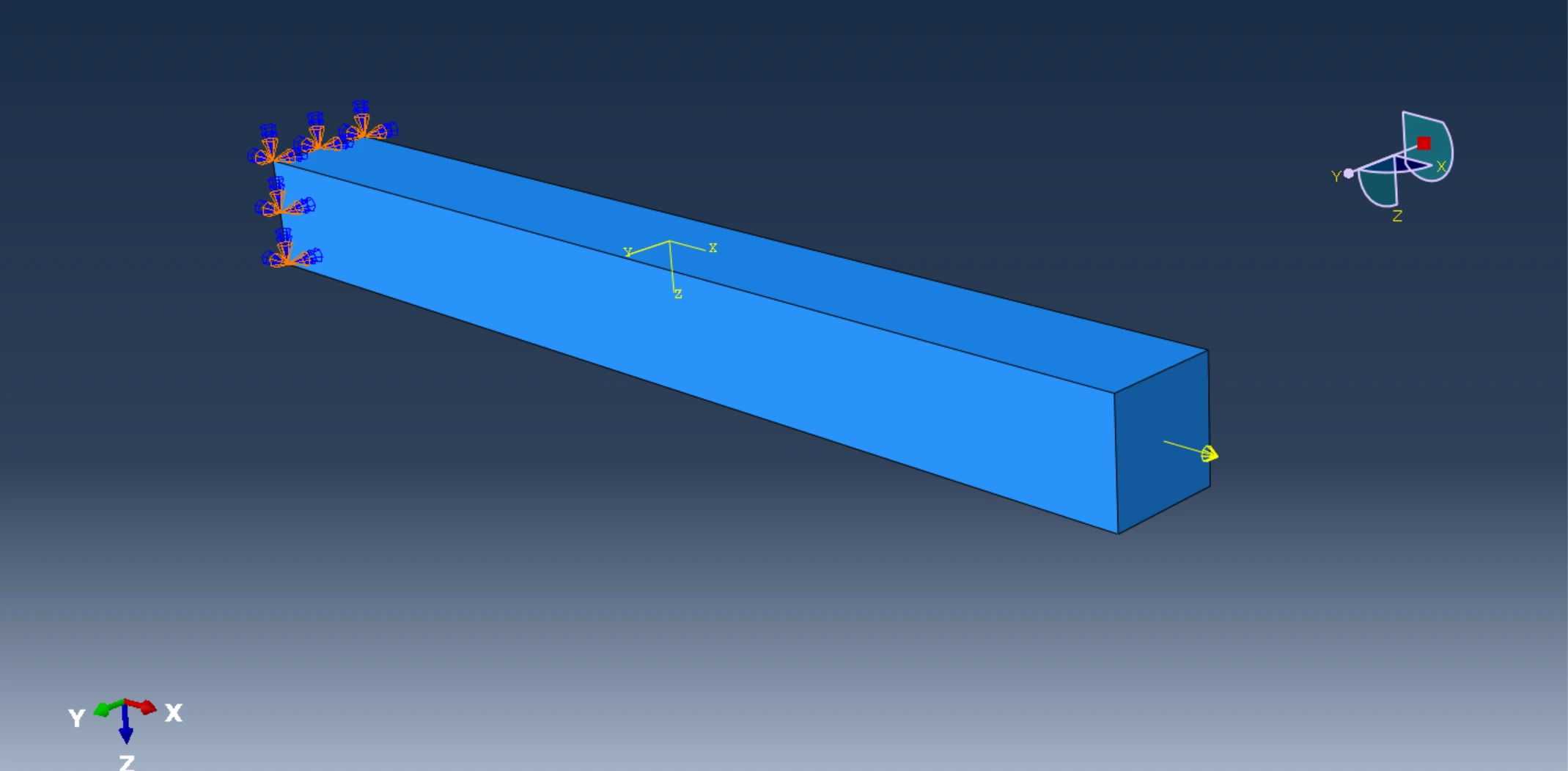 图2.1 悬臂梁有限元分析模型（自由端受集中力1000N）
