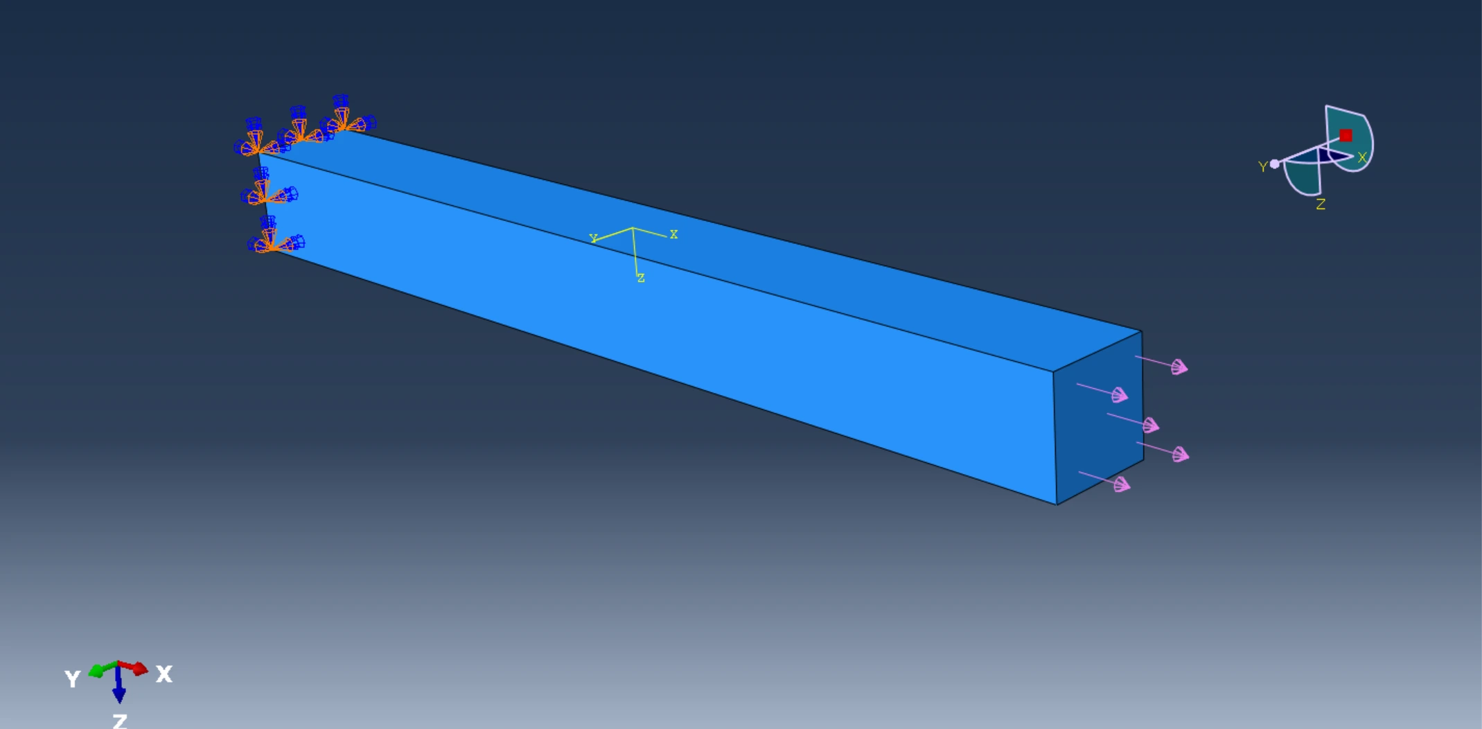 图2.4 悬臂梁应力云图（自由端受集中力1000N）