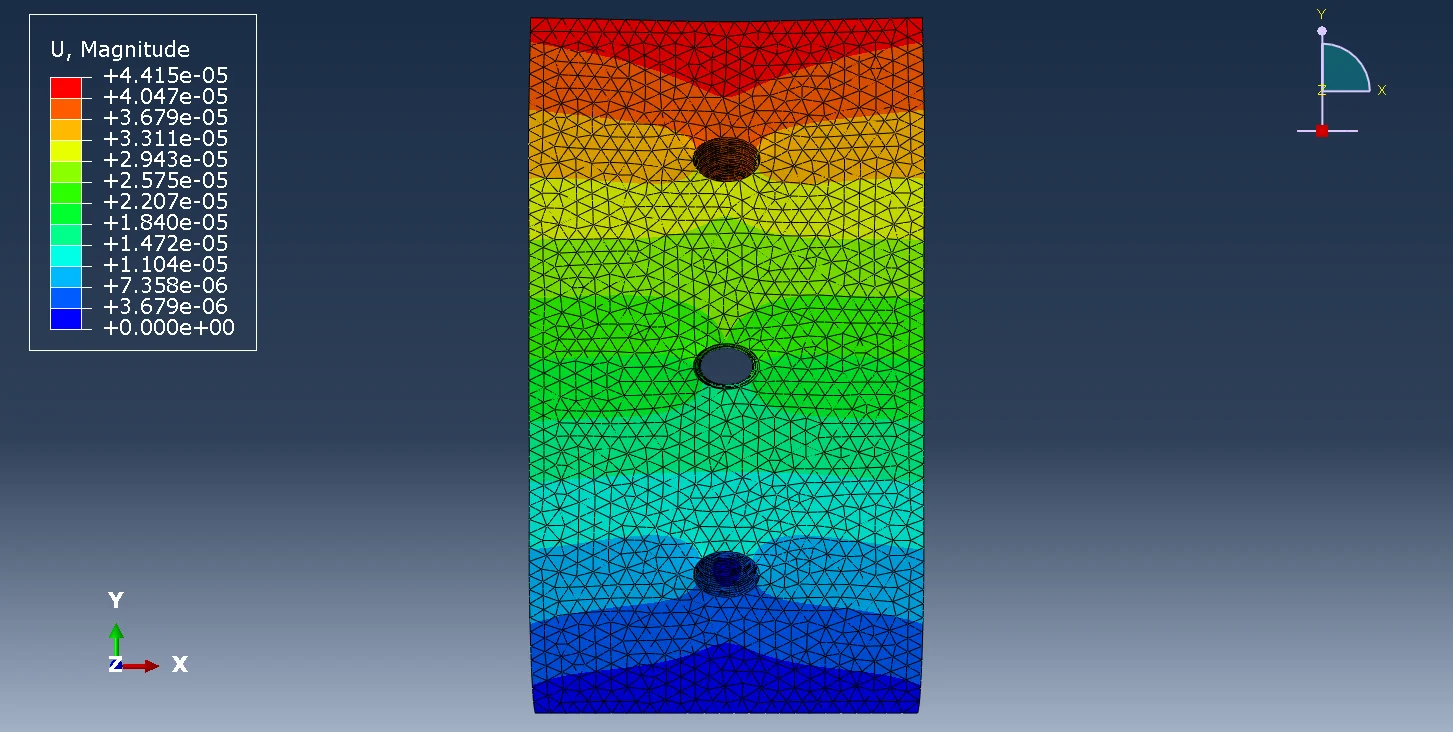 图3.14 方案2（钻孔1×3）试件位移云图（前视图）
