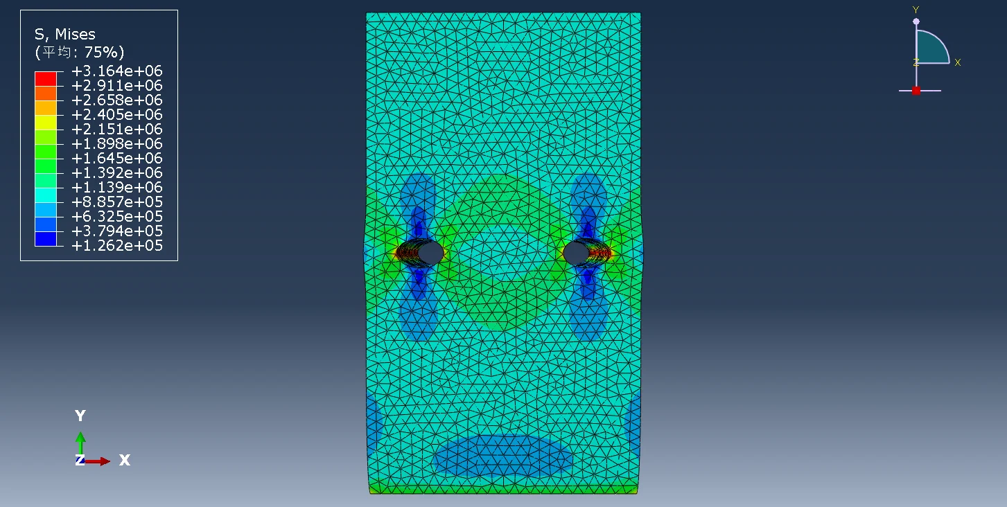 图3.17 方案3（钻孔2×1）试件应力云图（前视图）