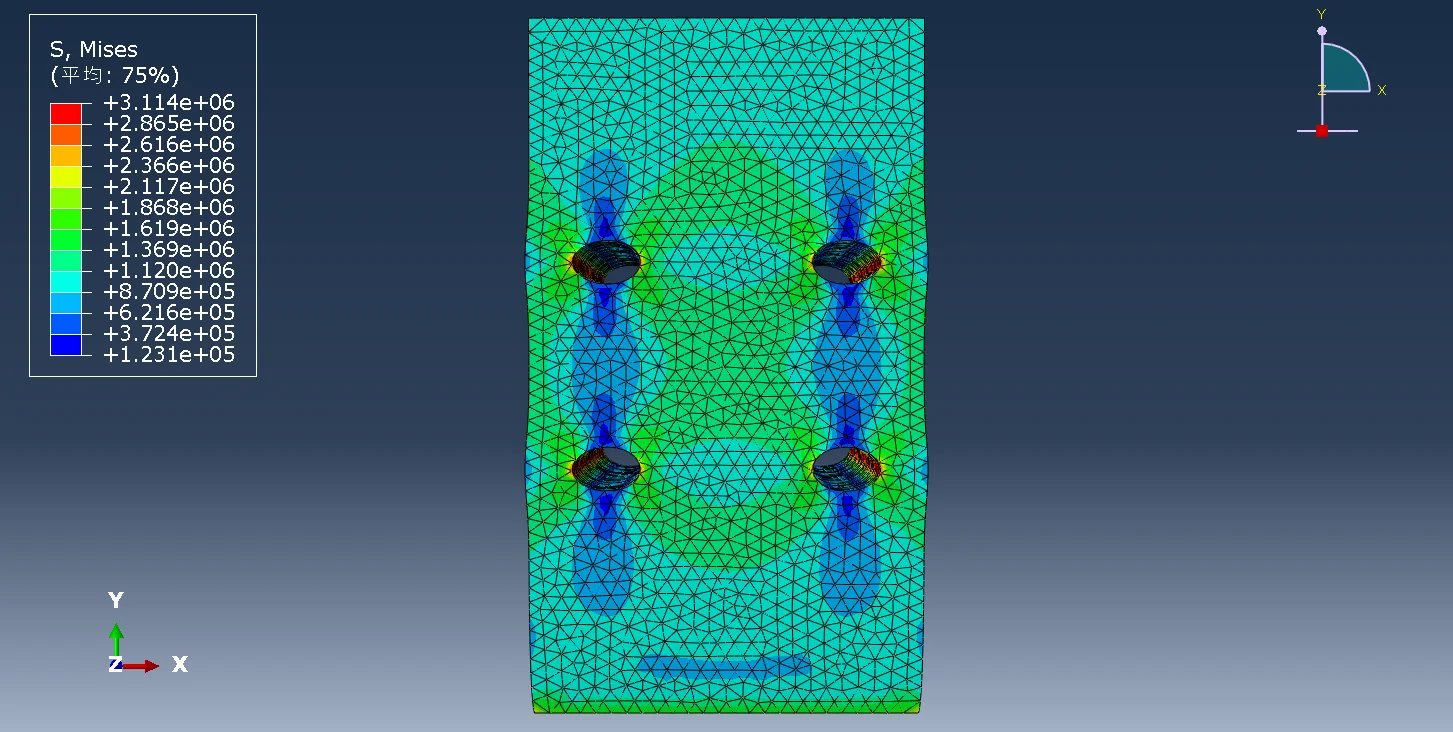 图3.24 方案4（钻孔2×2）试件应力云图（前视图）