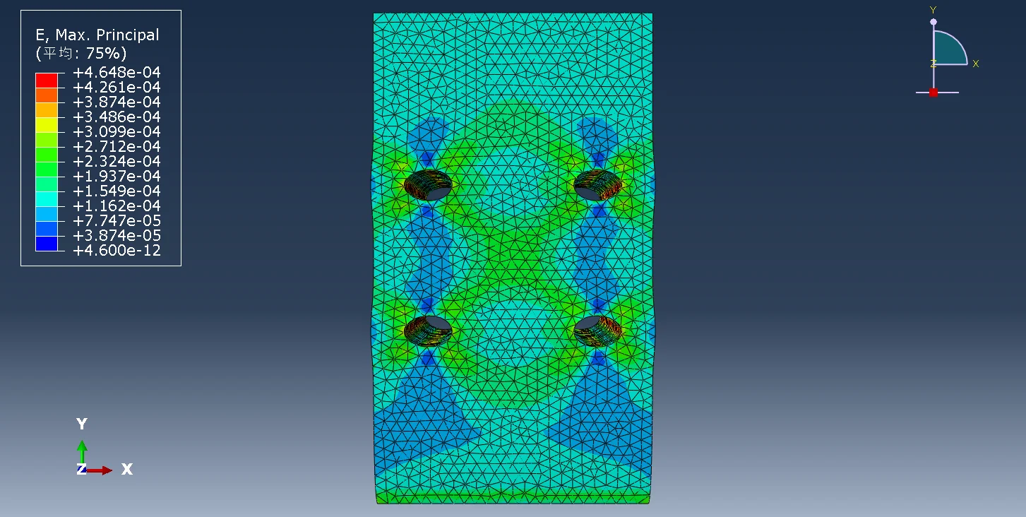 图3.26 方案4（钻孔2×2）试件应变云图（前视图）