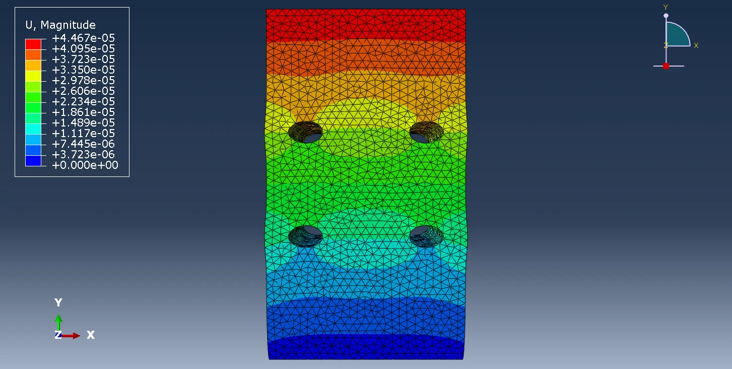 图3.28 方案4（钻孔2×2）试件位移云图（前视图）