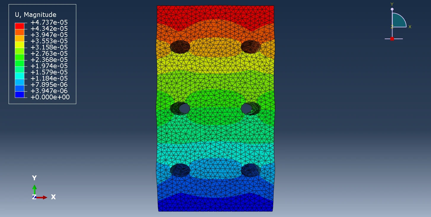 图3.35 方案5（钻孔2×3）试件位移云图（前视图）