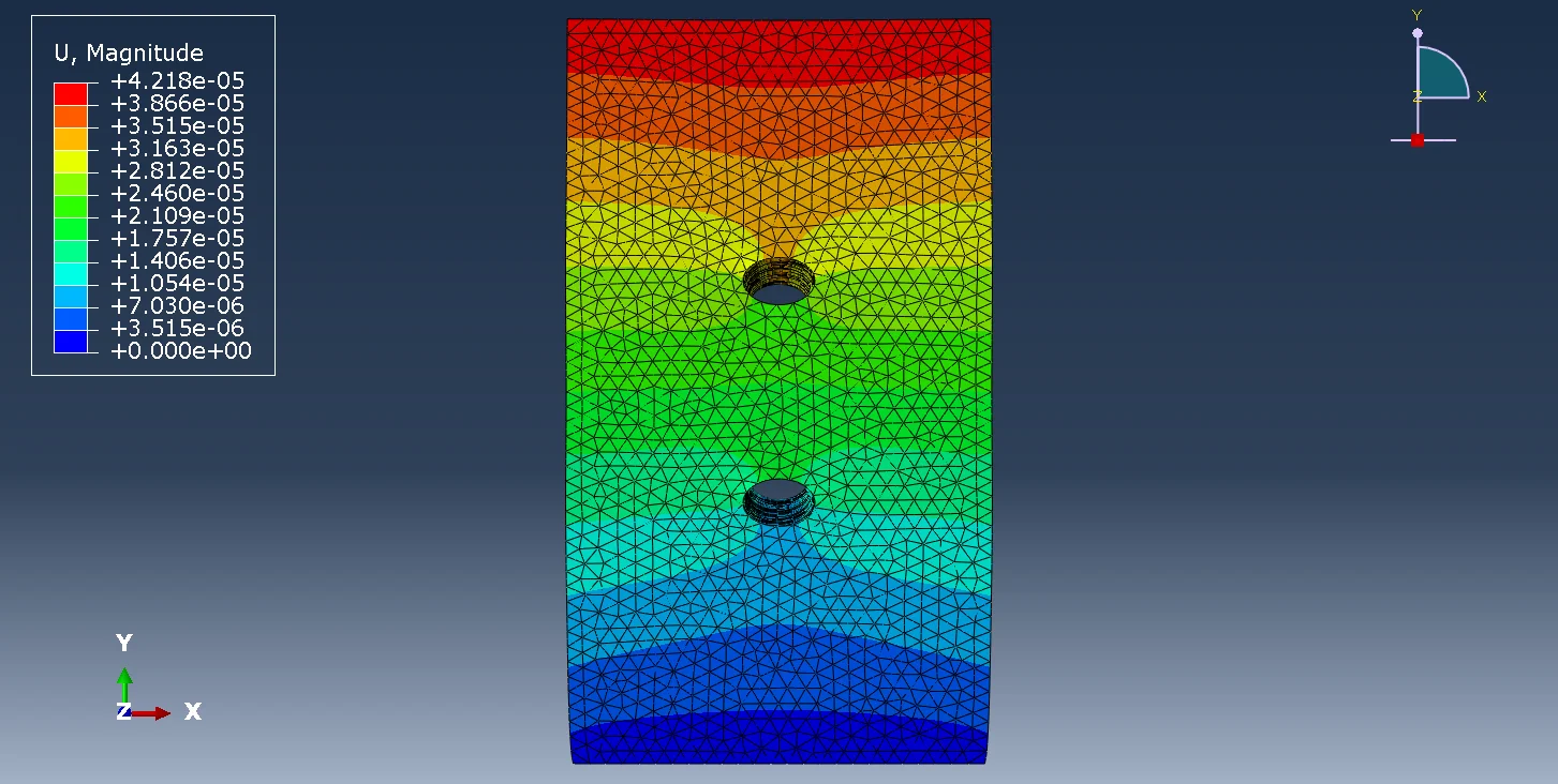 图3.7 方案1（钻孔1×2）试件位移云图（前视图）
